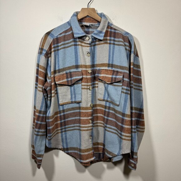 Ford Official Licensed Men's XL Shacket Bronco Blue Brown Plaid Flannel Shirt - Picture 1 of 6